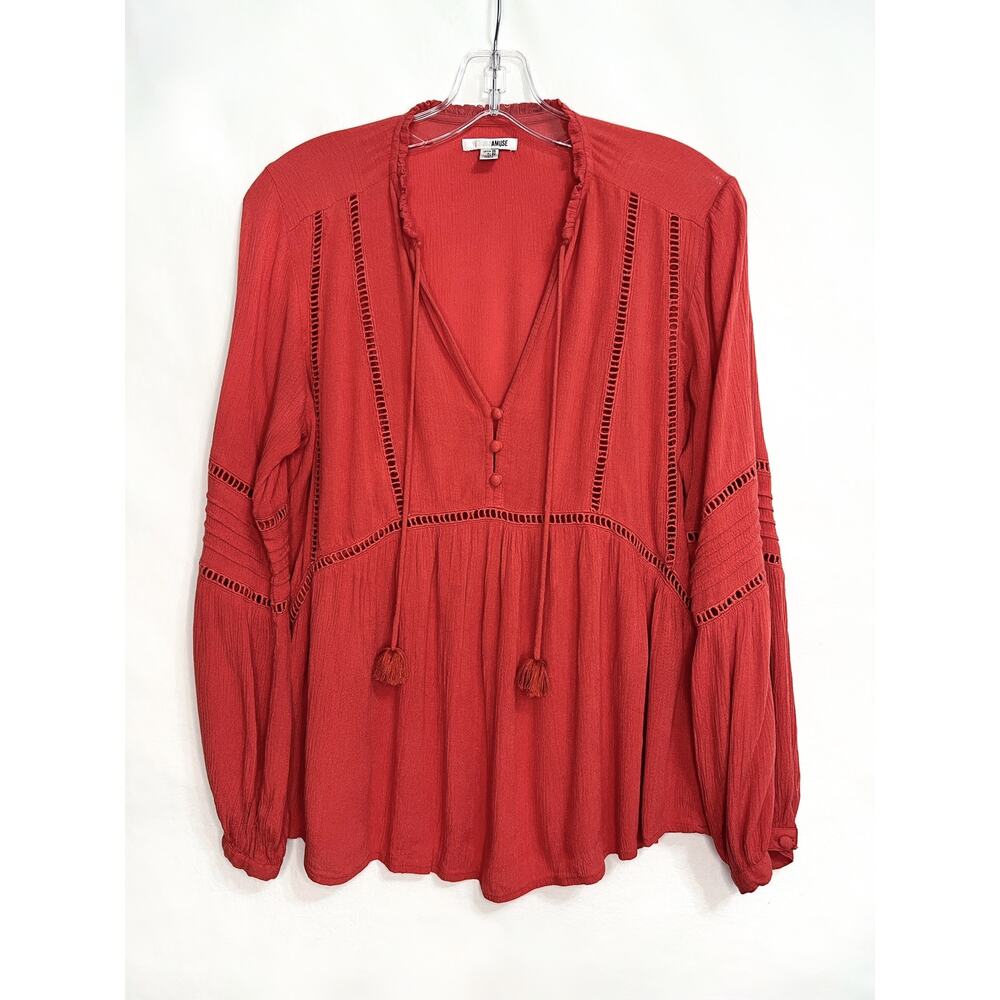 Amuse Society Chateau Boho Peasant Blouse Long Sleeve Orange XS